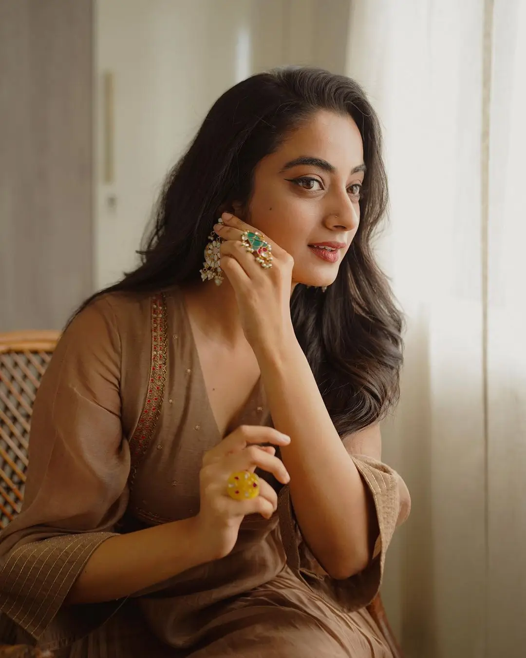 Namitha Pramod Wearing Beautiful Earring Grey Dress